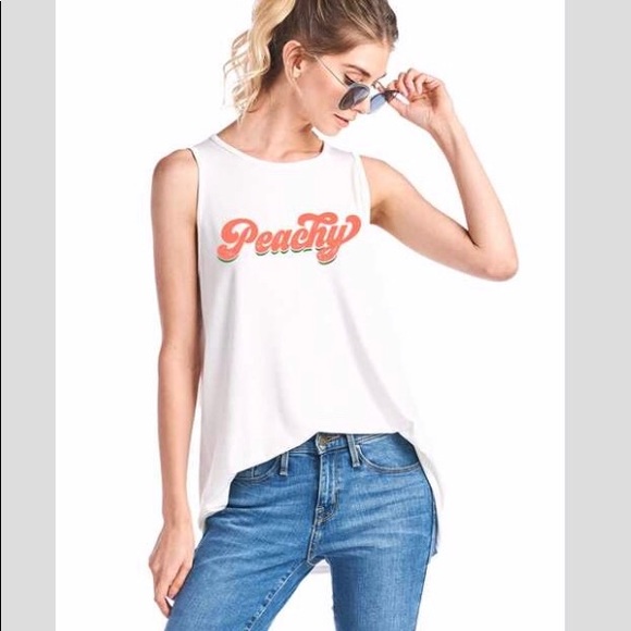 Last One Peachy” Bright White Message Graphic Tank - Picture 2 of 7